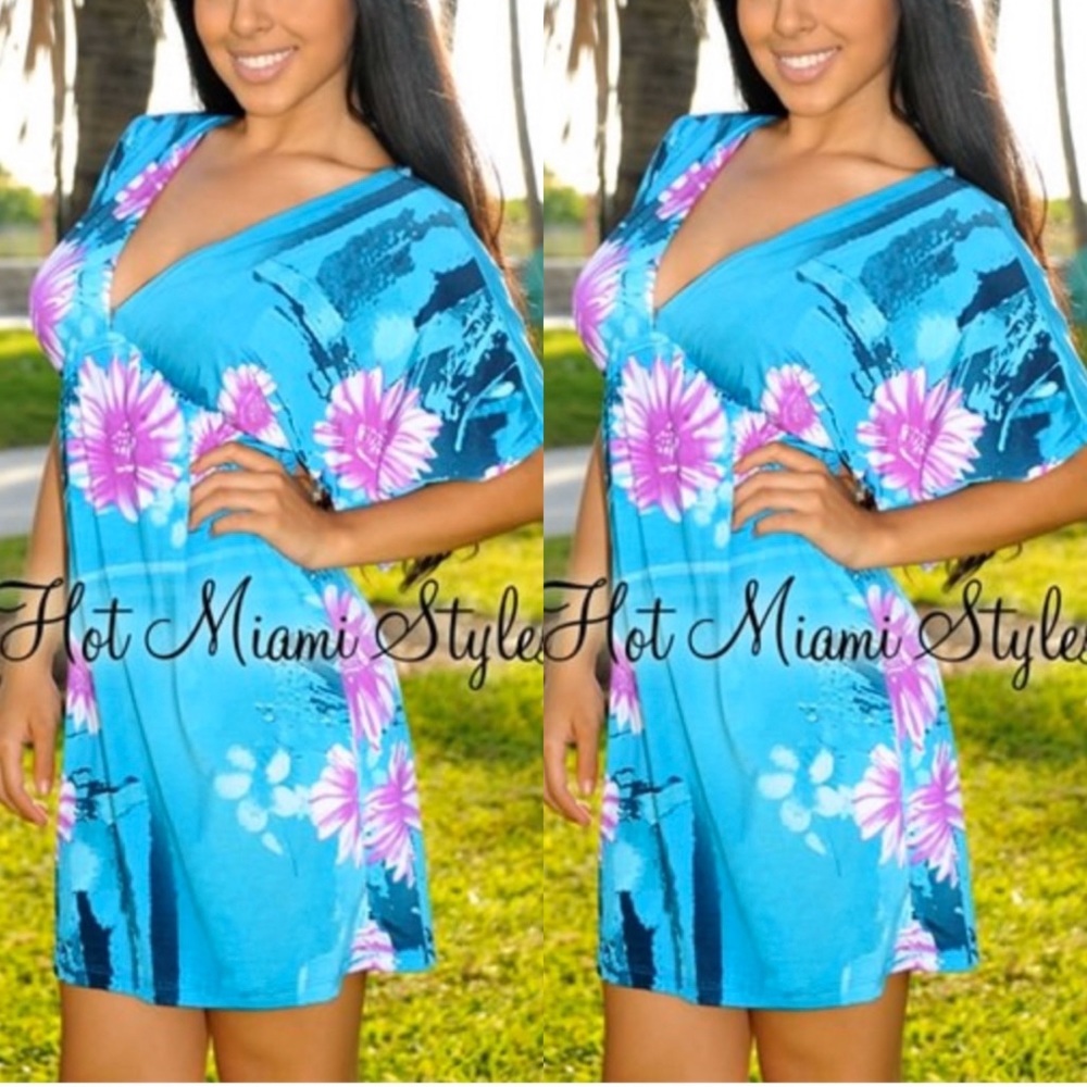 Turquoise Floral Kimono Sleeve Dress size small